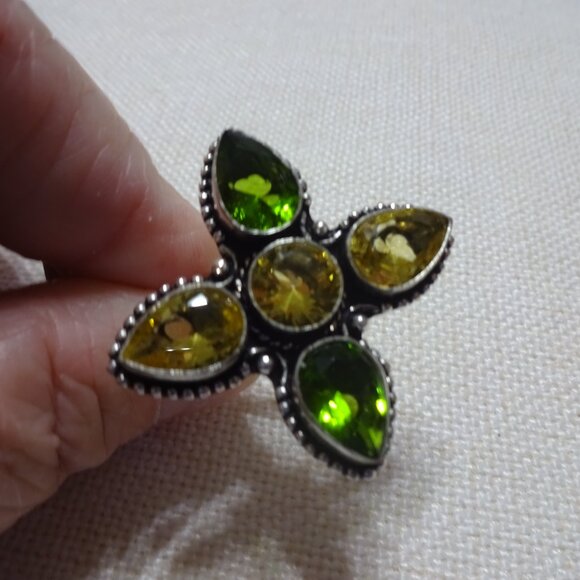 Beautiful PERIDOT & CITRINE Handmade Sterling Ring Size 7.25 #829B - Picture 3 of 3